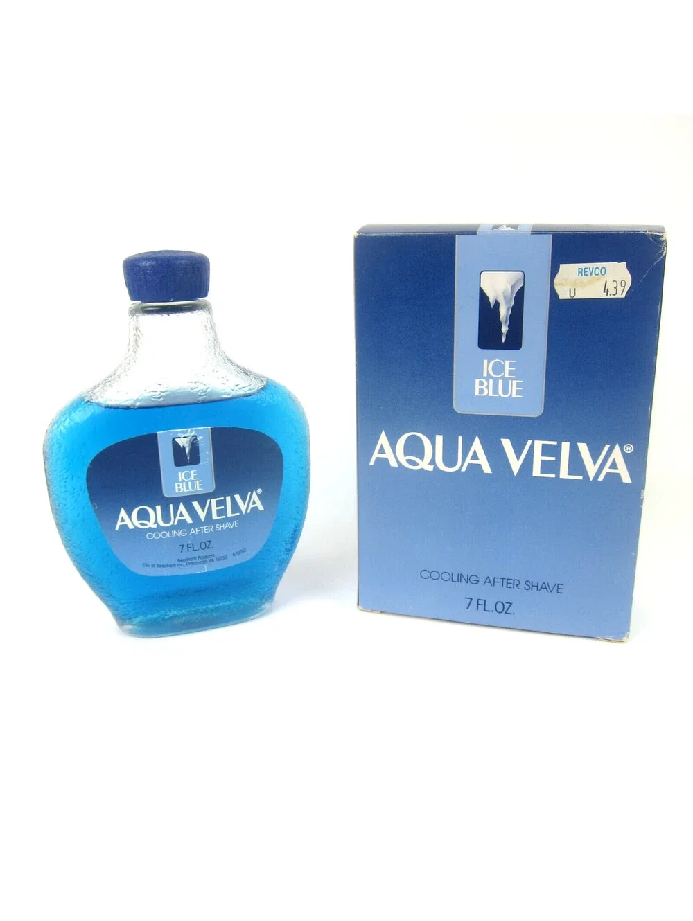 Vintage Aqua Velva Ice Blue Cooling After Shave 7 oz Glass Bottle & Box 1980s